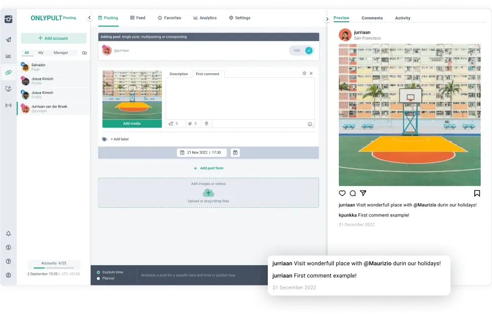 Первый комментарий в Instagram