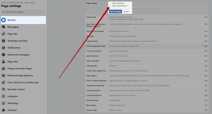 Page visibility item