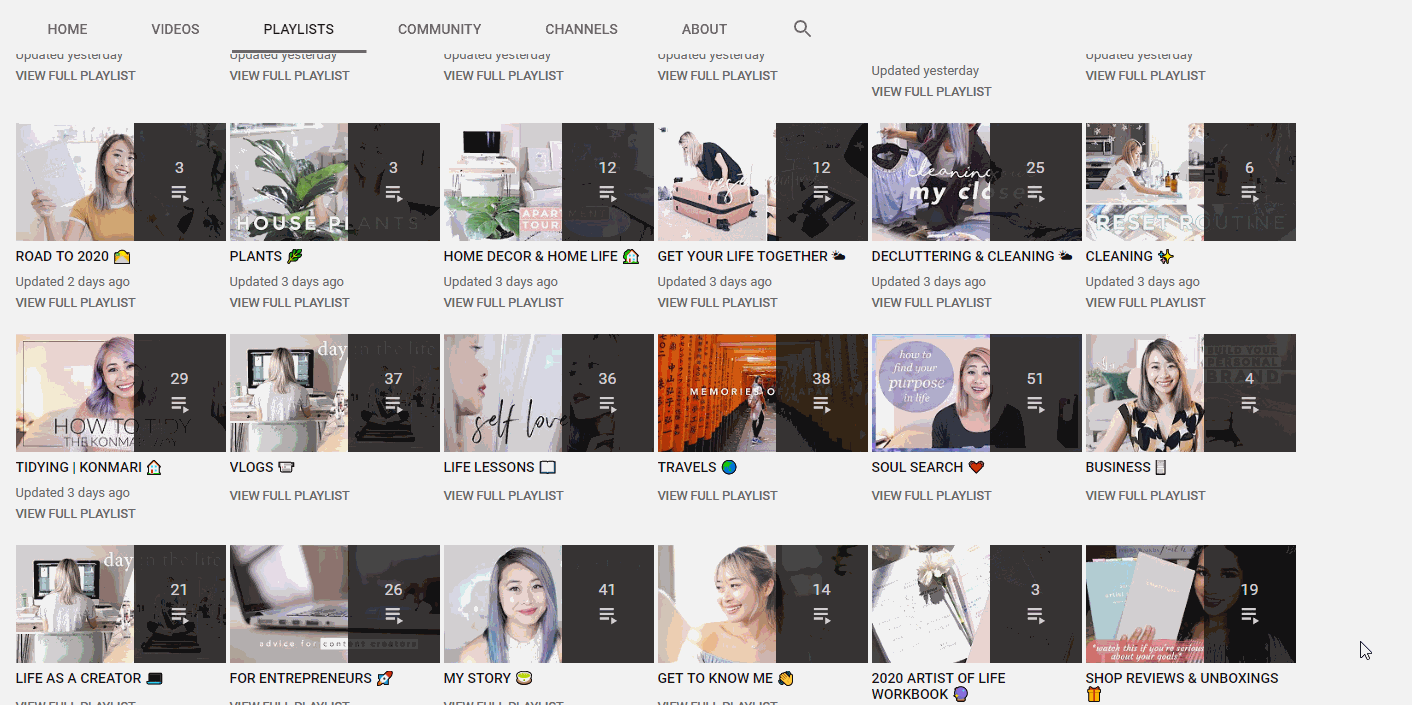 videos organized into playlists