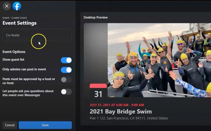 Adding event settings